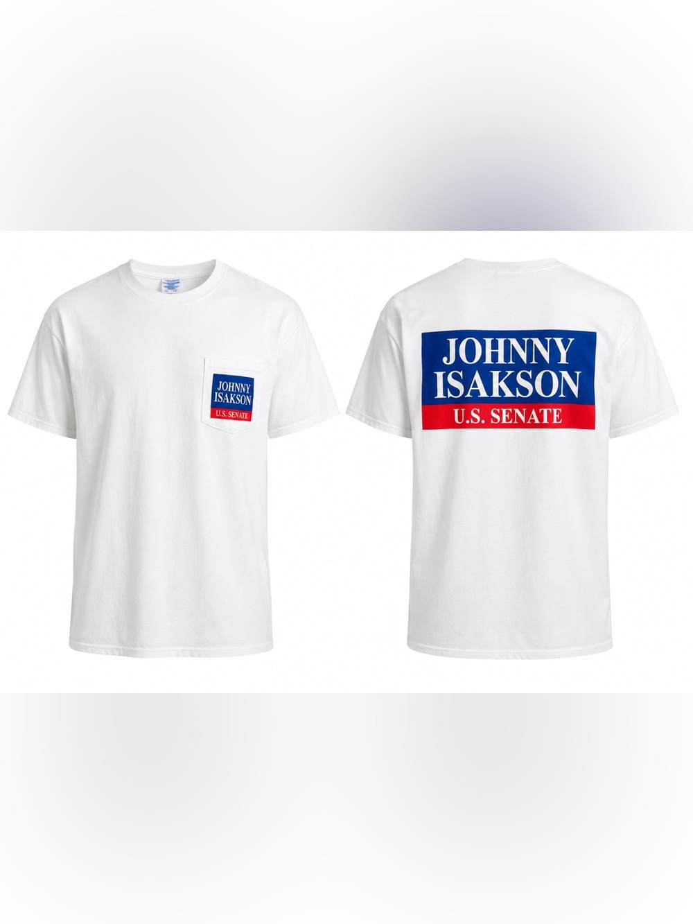 Vintage Johnny Isakson U.S. Senate Pocket Tee XL White Campaign T-Shirt